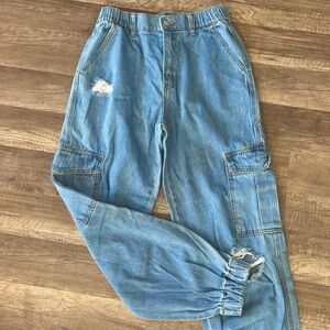Forever 21 Blue Cargo Jeans Relaxed/Wide Fit